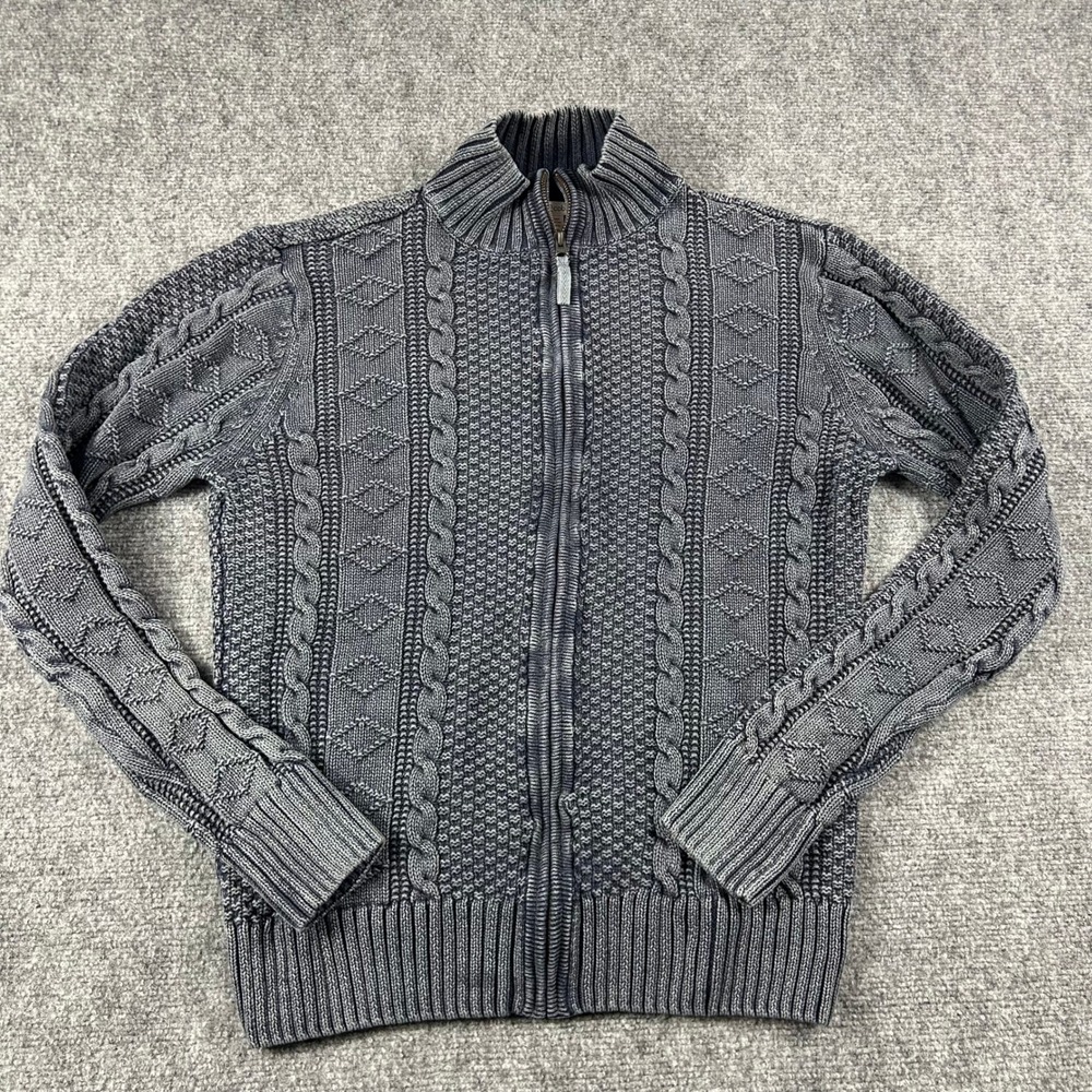 Carbon 2 Cobalt Sweater Mens Large Blue Linen Cotton Cable Knit Zip‎ Cardigan